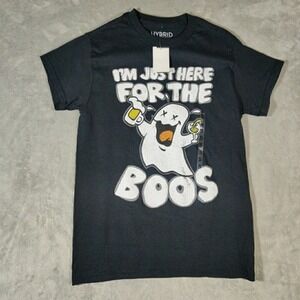 Hybrid Apperal Shirt Mens Small Black Only Here For The Boo's Halloween‎ Casual